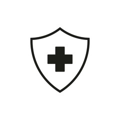 Immune system icon logo design template. Medical cross in the shield. Vector