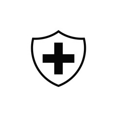 Immune system icon logo design template. Medical cross in the shield. Vector