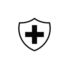 Immune system icon logo design template. Medical cross in the shield. Vector