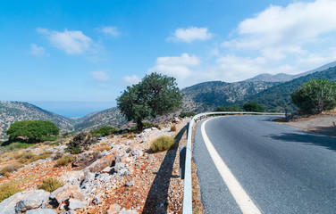 Amazing panorama scenery with road in Crete island
