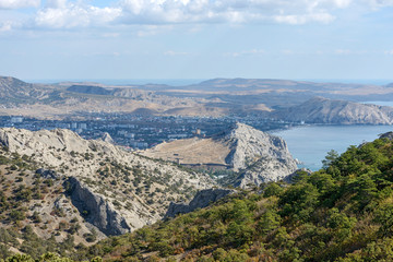 Fototapeta na wymiar View towards Sudak from Sokol (Hawk) Mountain, Crimea, Russia.