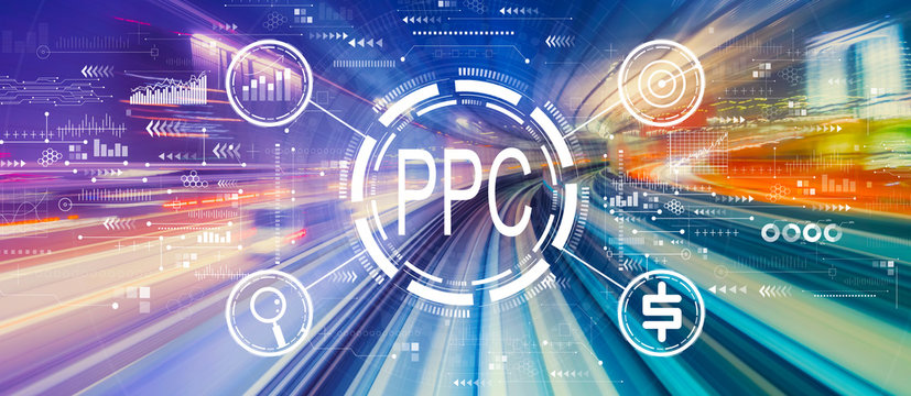 PPC - Pay per click concept with abstract high speed technology POV motion blur