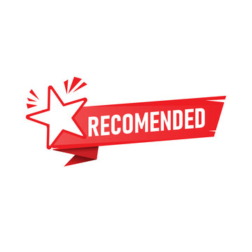 red vector illustration banner recommended with star. Recomended Content Sticker with red background. Red Advertising Sticker.