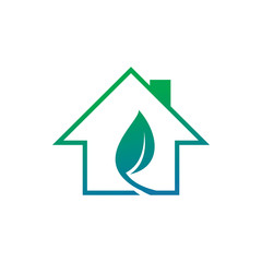 green blue nature leaf house building color line logo design