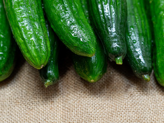 Top view of organic fresh cucumbers