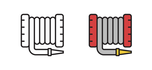 Fire hose icon in the vector. Symbol in a modern flat style. The sign is linear, isolated on a white background.