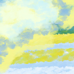 picturesque morning sunny sky rays shine through white and blue clouds