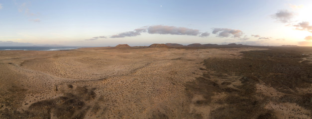 Fototapeta na wymiar Fuerteventura sand dune desert panoramic aerial view 