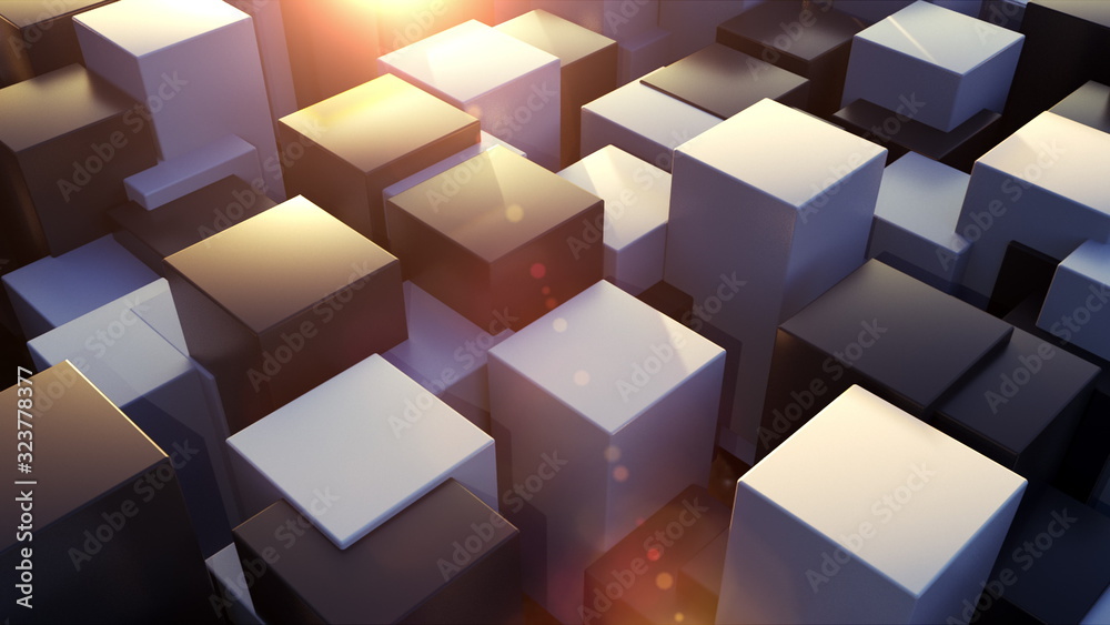 Aufkleber 3d rendering geometric surface. transformation of rectangle elements of different levels with a squa