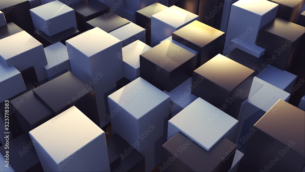 Aufkleber 3d rendering geometric surface. transformation of rectangle elements of different levels with a squa
