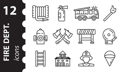 Firefighter icons in vector. Fire Department symbol in modern flat style. Set of Fire station signs linear, isolated on a white background.