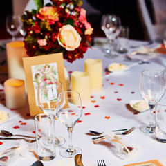 The elegant table setting in wedding ready for event