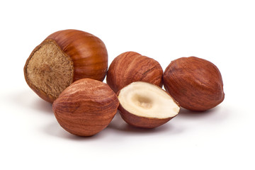 Hazelnut heap, isolated on white background