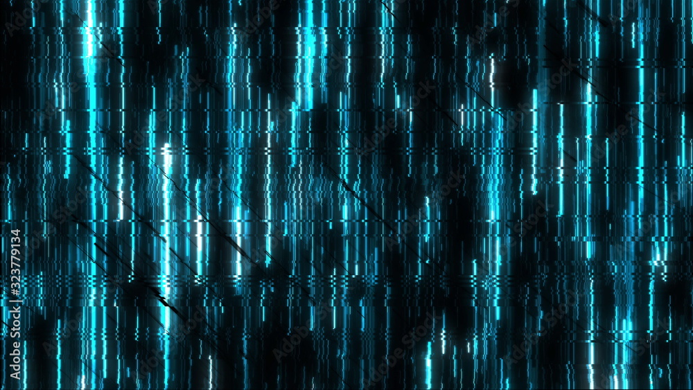 Poster computer generated glitch. 3d rendering video error, pixel multi-colored zigzags noise