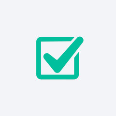 Green check list button icon. Check mark in box sign. Tick symbol in green color, vector illustration 