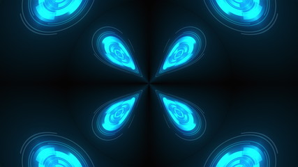 Kaleidoscope of luminous ring glass stripes forming beautiful hearts. 3D rendering computer technology backdrop