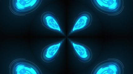 Kaleidoscope of luminous ring glass stripes forming beautiful hearts. 3D rendering computer technology backdrop