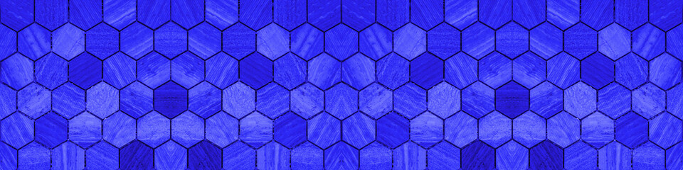 Blue modern tile mirror made of hexagonal tiles texture background banner panorama