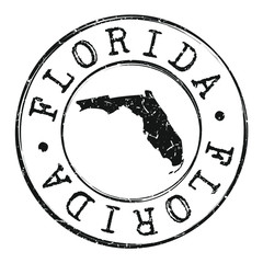 Fototapeta na wymiar Florida Map Silhouette. Postal Passport Stamp Round Vector Icon Design.