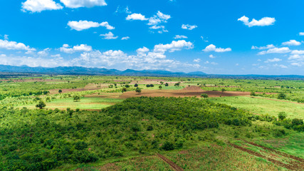 Aerial view of endless lush pastures and farmlands of morogoro town, Tanzania