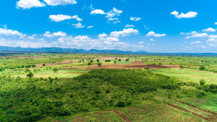 Fototapeta na wymiar Aerial view of endless lush pastures and farmlands of morogoro town, Tanzania
