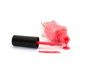 pink nail polish isolated on a white background. Women's cosmetics.