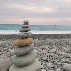 balanced stones on the beach