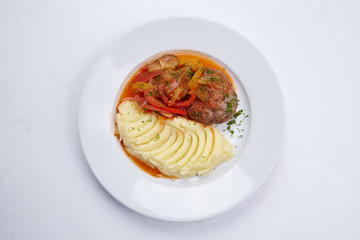 potato with meat on the white background