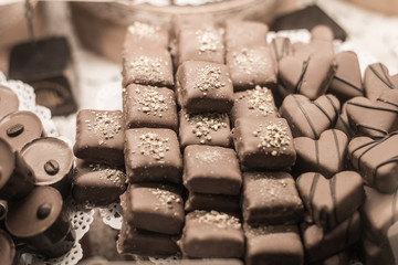 piece milk chocolate bar on a shop counter