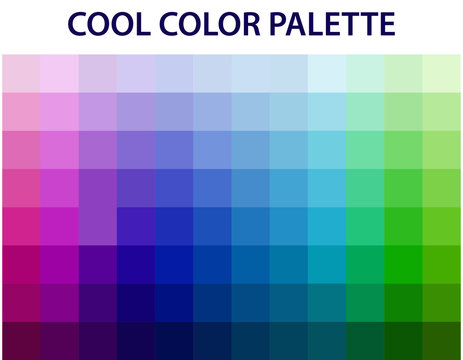 Illustration vector graphic of cool Color palette. Abstract Colored Palette Guide. Cool Color Squares Set isolated on White Background. Vector Illustration EPS10.   