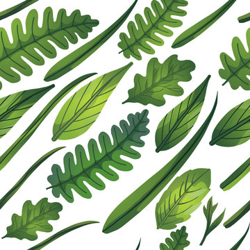 Bright green leaves seamless pattern. vector seamless pattern