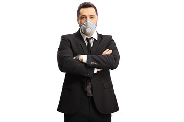 Businessman wearing a mask against air pollution