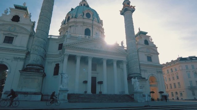 Karlskirche (St. Charles Church), baroque church in Vienna, Austria, hyperlapse