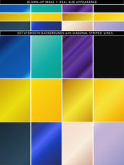 Simple backgrounds set with diagonal striped lines and different metallic gradient art colors.	
