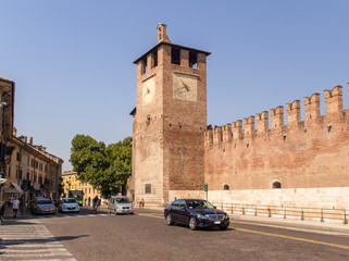 Fototapeta na wymiar Clock tower of castel vecchio verona italy