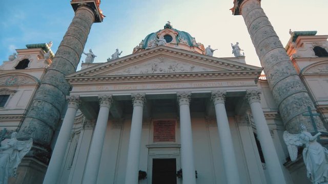 Karlskirche (St. Charles Church), baroque church in Vienna, Austria, hyperlapse