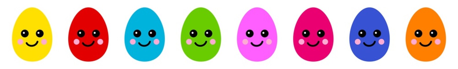 Easter Egg Cute Face Icon Pastel Color | Painted Smiling Eggs Illustration | Happy Easter Hunt Symbol | Holiday Logo | April Spring Sign | Isolated | Variations