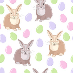 Seamless pattern with Easter rabbits and eggs