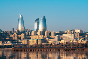 Panoramic cityscape view of Baku in the morning