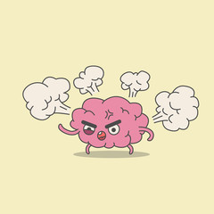 angry brain and smoke from ears. illustration of anger, stress