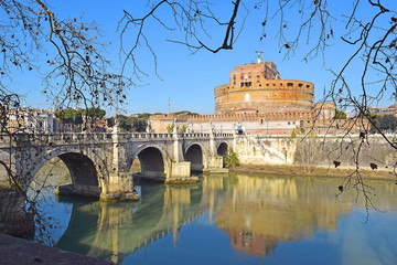 Fototapeta na wymiar bridge Sant Angelo and the Castle Sant Angelo, Rome