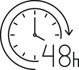 arrow with clock, 48 hours icon, line vector illustration