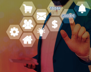 Word writing text Goodbye. Business photo showcasing used to express good wishes when parting or...
