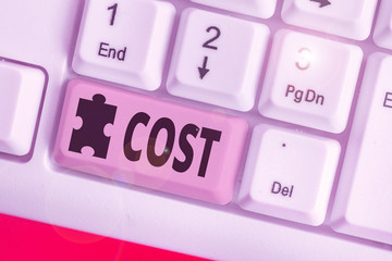 Text sign showing Cost. Business photo text The amount that usualy paid for a item you buy or hiring a demonstrating