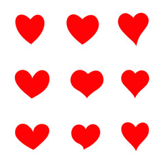 Set of red hearts icons. Hand draw. Vector illustration