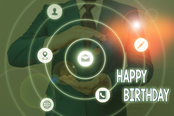 Conceptual hand writing showing Happy Birthday. Concept meaning Said or written to a demonstrating...