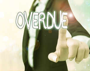 Text sign showing Overdue. Business photo text loans and other obligations remaining unpaid past...