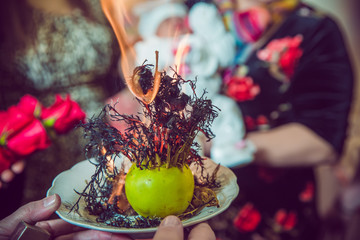 Incense of herb smokes for good luck. Magic plant uzerlik . Burning prevents bad looking . Peganum...