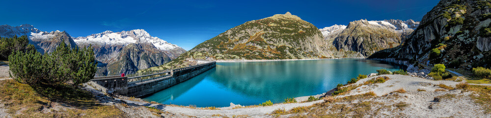 Obraz na płótnie Canvas Gelmer Lake near by the Grimselpass in Swiss Alps, Gelmersee, Switzerland, Bernese Oberland, Switzerland.