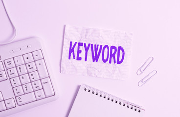 Handwriting text Keyword. Conceptual photo word which acts as the key to a code Concept of great...